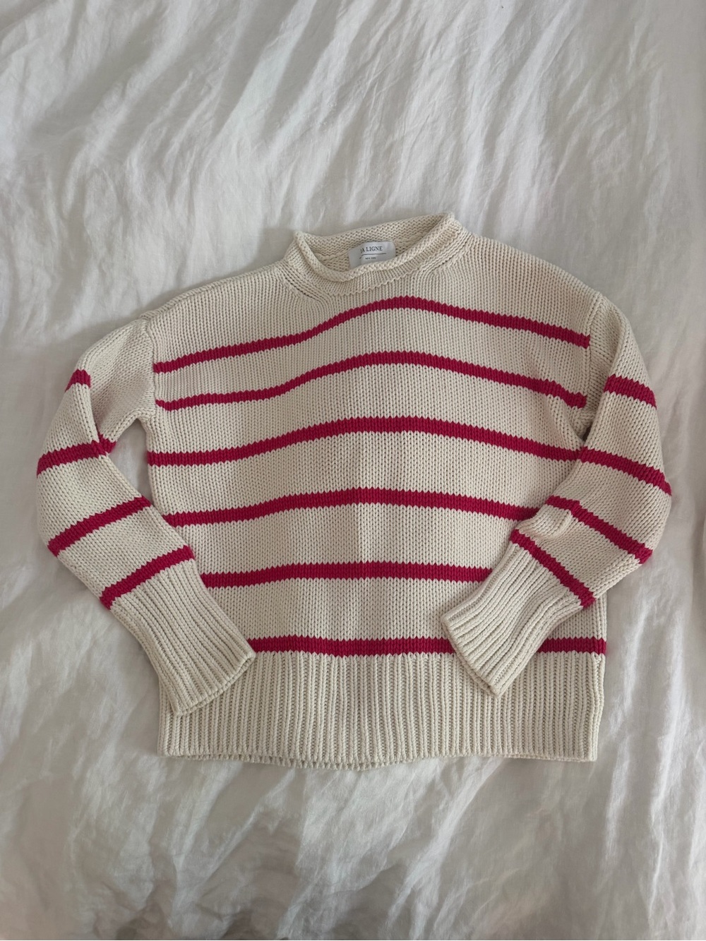 La Ligne Marina Striped Cotton Sweater Cream Pink Size S
